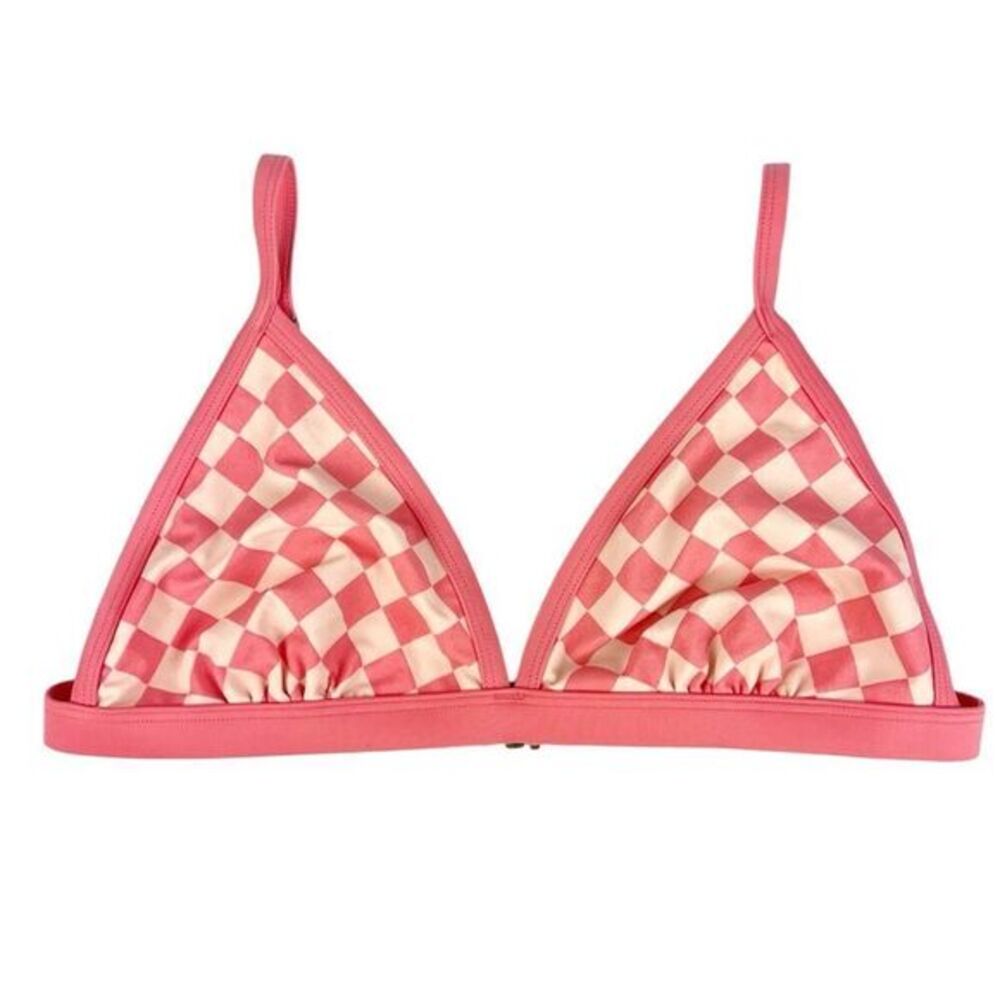 Kona Sol Pink Checkered Triangle Swim Bikini Top Size Medium